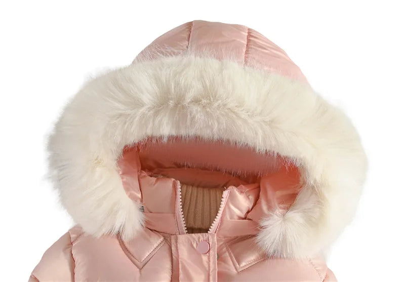Elegante Mädchen-Winterjacke mit Kunstfellkapuze