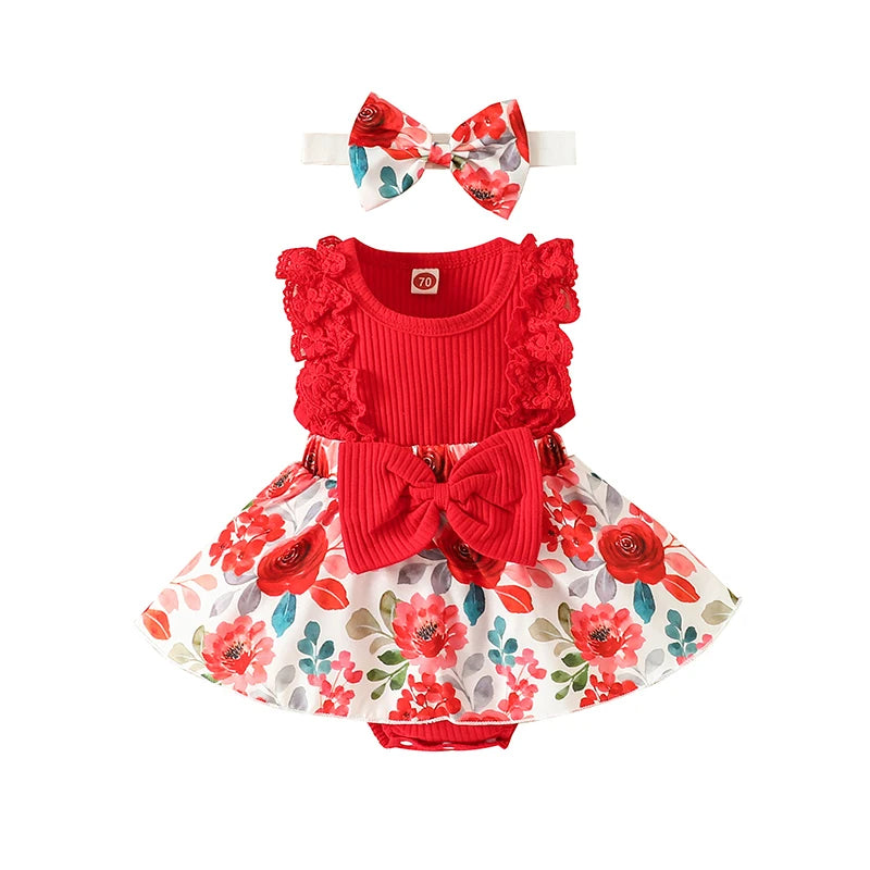 Babykleid mit Kopfband im Rippstrickdesign mit Rüschen & Schleifen