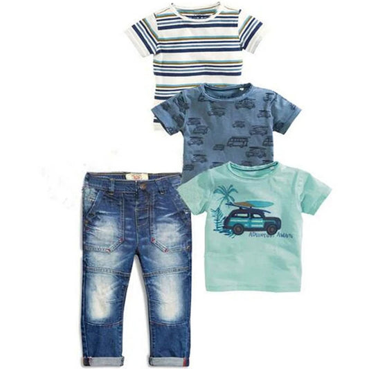 Stylisches Sommer-Paket für coole Jungs | 3 T-Shirts, 1 Hose