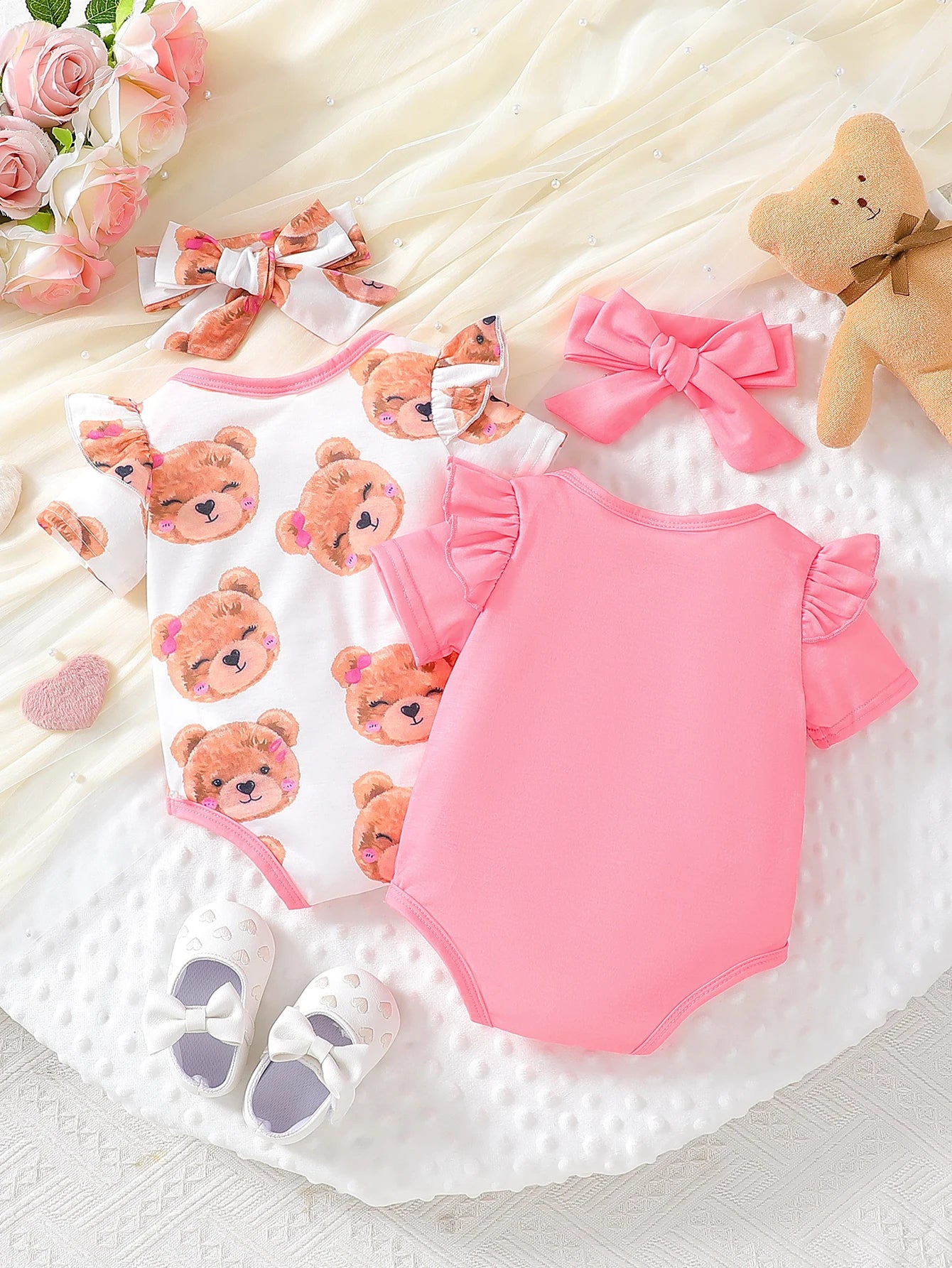2er-Multipack Baby-Bodys für Mädchen mit Bärenmotiv