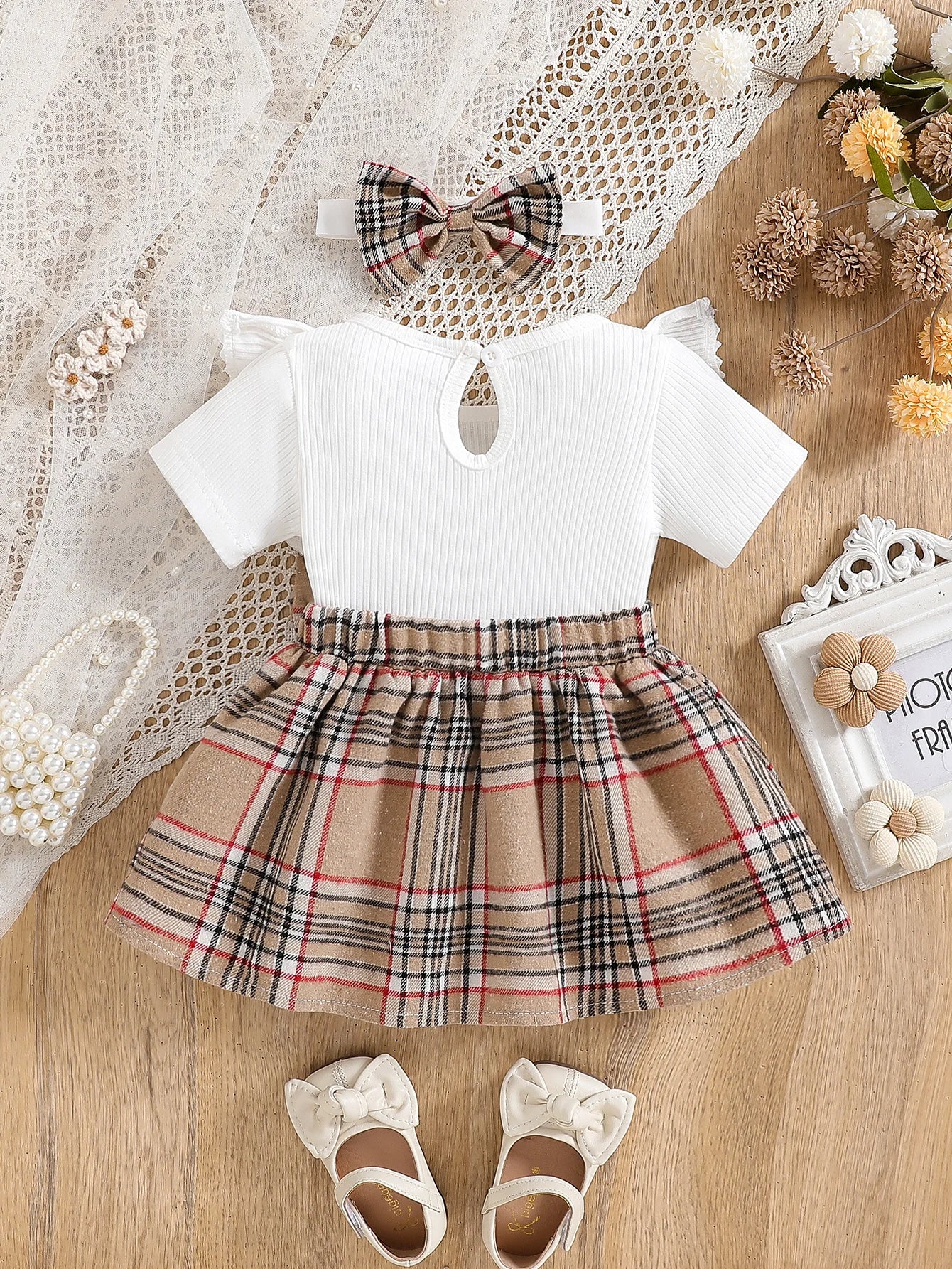 Modern Kid Premium Mädchenkleid mit Karomuster & Haarband