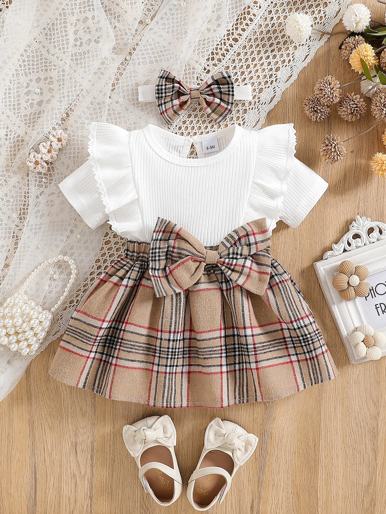 Modern Kid Premium Mädchenkleid mit Karomuster & Haarband