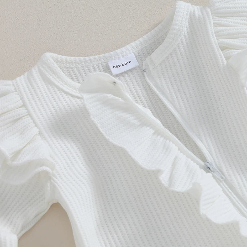 Baby Overall & Kopfband mit Rüschen im Rippstrick-Design für Mädchen