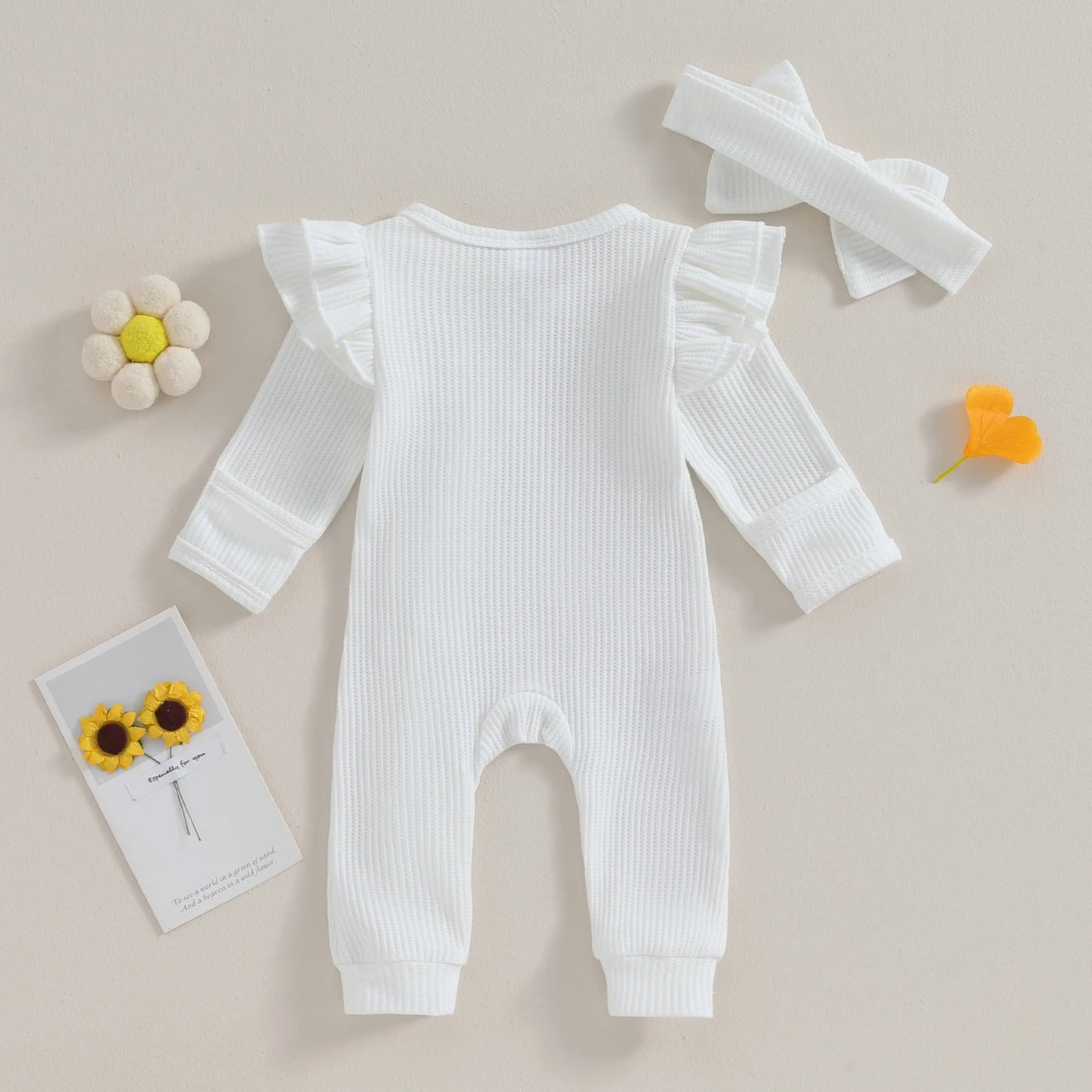 Baby Overall & Kopfband mit Rüschen im Rippstrick-Design für Mädchen