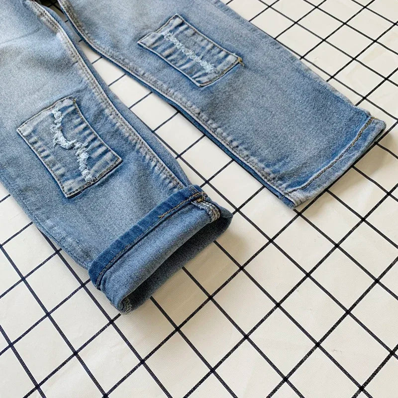 Jeanshose Light Denim mit Hosenbund im Used-Look