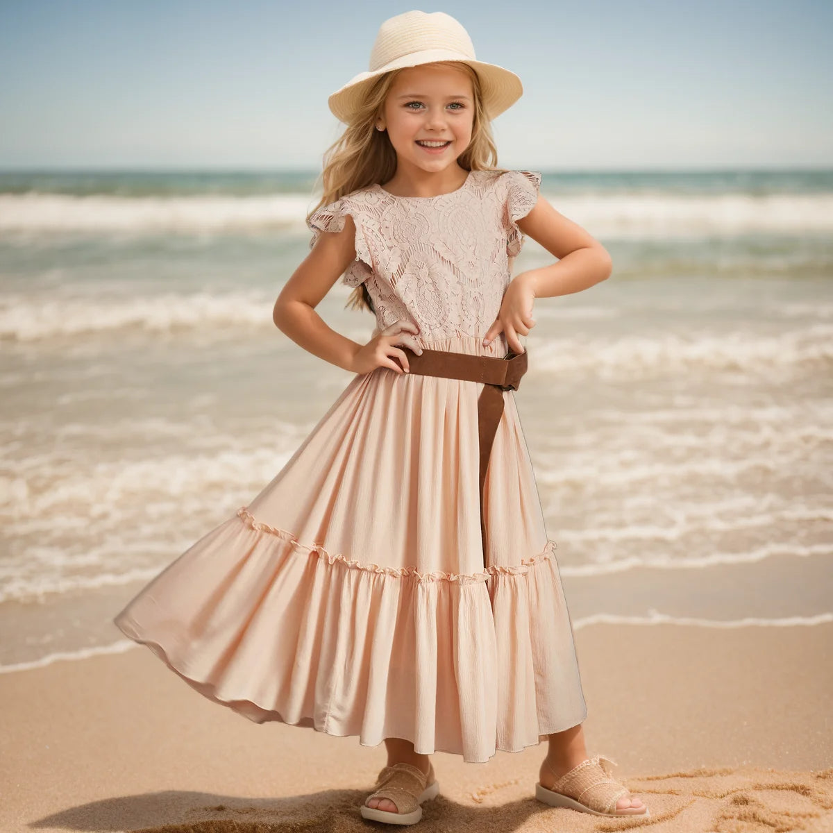 Langes Sommerkleid für Mädchen in zarten Farben