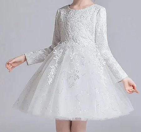 Mädchen-Spitzenkleid / Festliches Langarmkleid / ideal für Kommunion, Hochzeit & Weihnachten