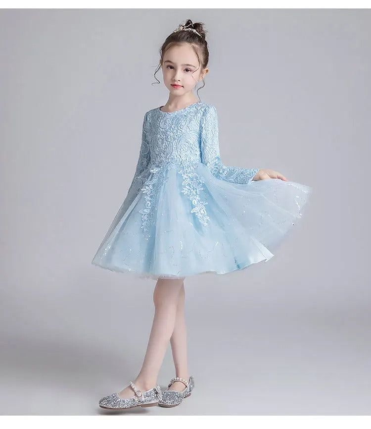 Mädchen-Spitzenkleid / Festliches Langarmkleid / ideal für Kommunion, Hochzeit & Weihnachten