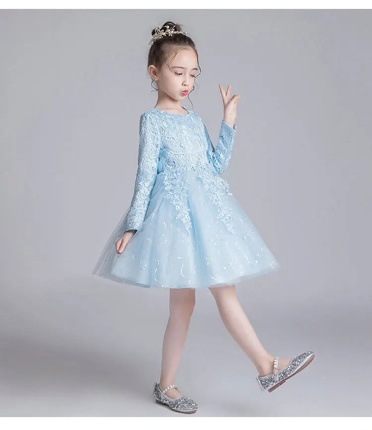 Mädchen-Spitzenkleid / Festliches Langarmkleid / ideal für Kommunion, Hochzeit & Weihnachten