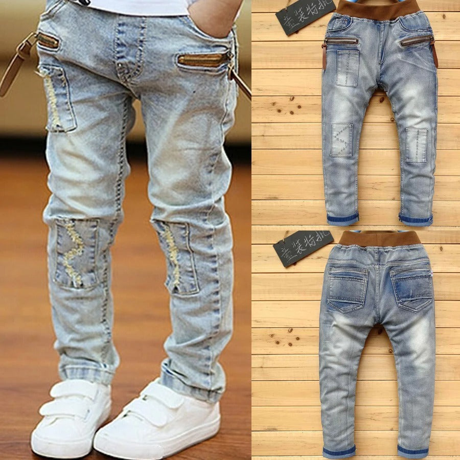 Jeanshose Light Denim mit Hosenbund im Used-Look
