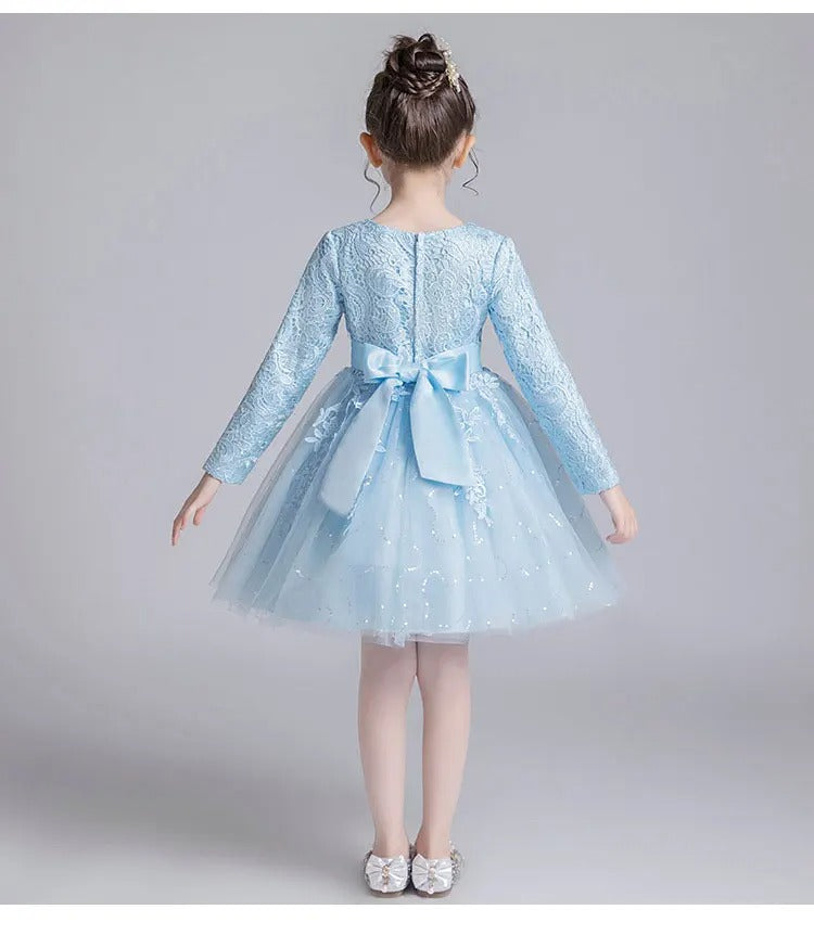 Mädchen-Spitzenkleid / Festliches Langarmkleid / ideal für Kommunion, Hochzeit & Weihnachten