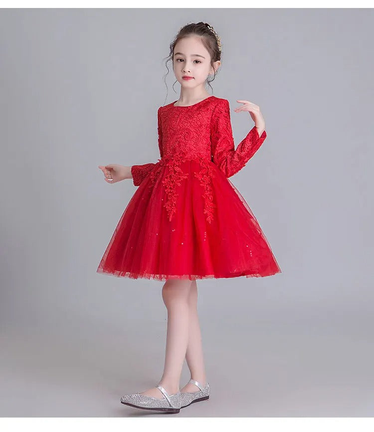 Mädchen-Spitzenkleid / Festliches Langarmkleid / ideal für Kommunion, Hochzeit & Weihnachten