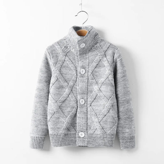 Kinder-Strickjacke mit Zopfmuster & Kragen ohne Kapuze