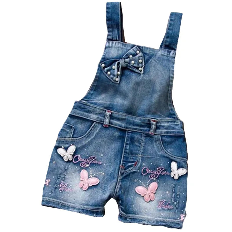 Mädchen Jeans-Latzhose mit Schmetterlingsstickerei