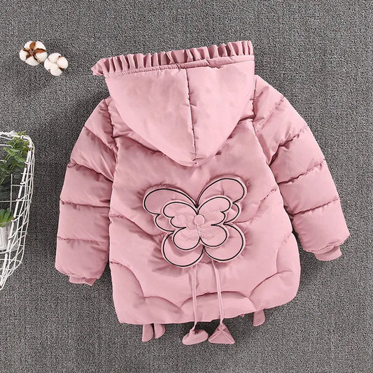 Winterjacke / Steppjacke / Daunenjacke mit Kapuze & Schmetterlingsmotiv für Mädchen