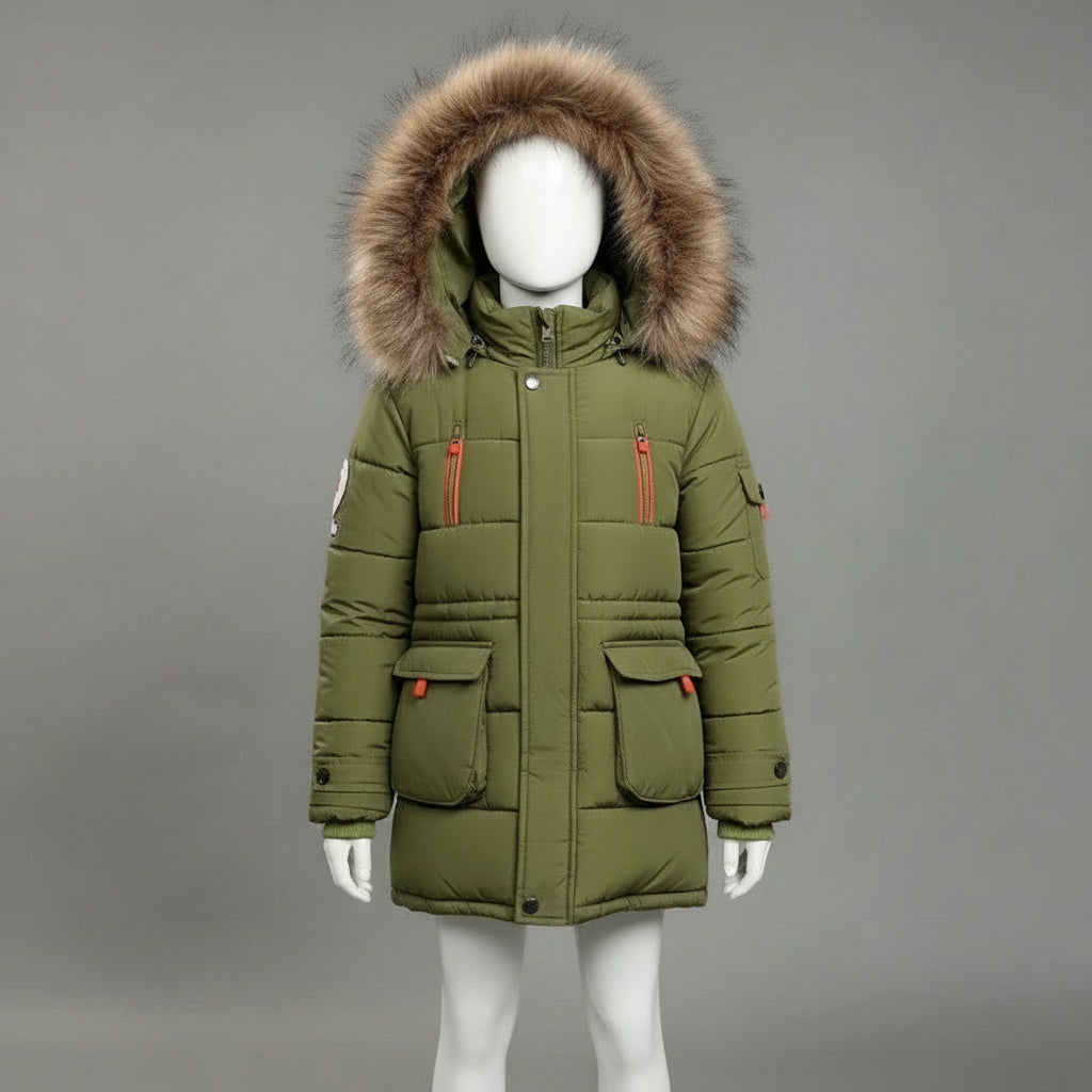 Winterjacke mit Kapuze & Kunstfell / Winterparka für Jungen / Daunenjacke Wind- und Wasserabweisend