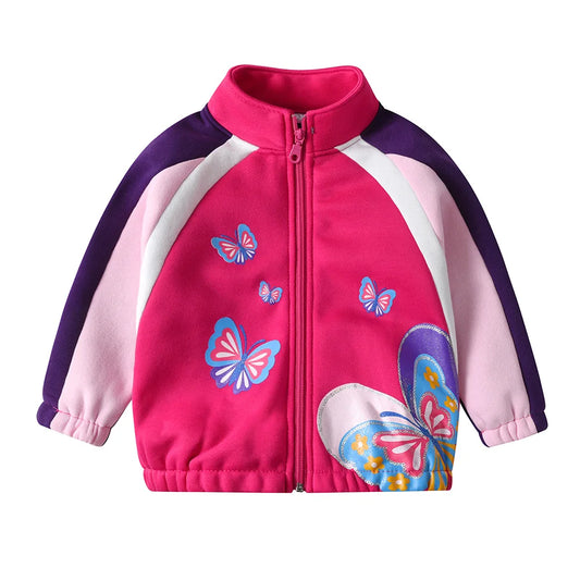 Fleecejacke für Mädchen mit Kragen ohne Kapuze / Schmetterlinge