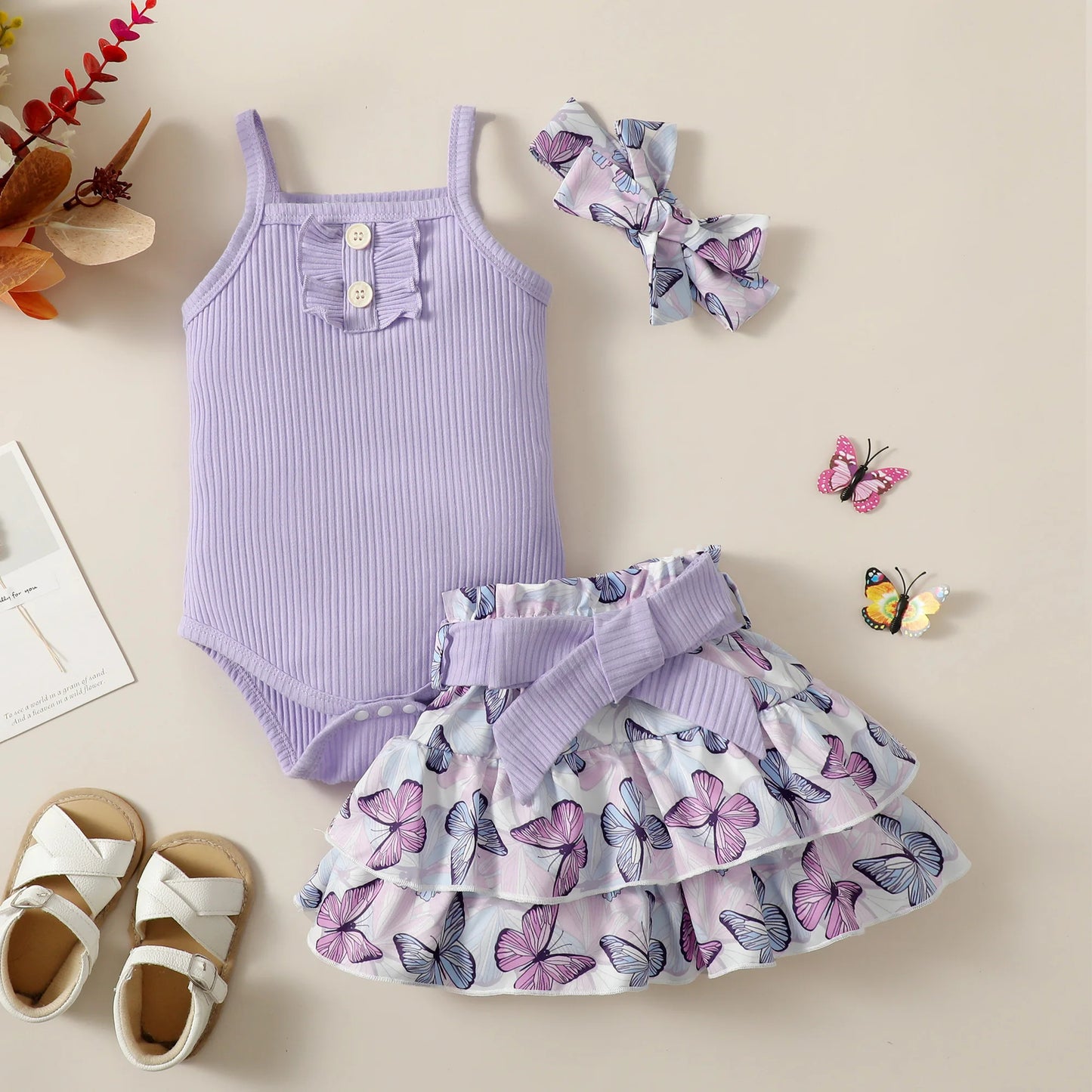 3-teiliges Outfit mit Body, Rock & Haarband
