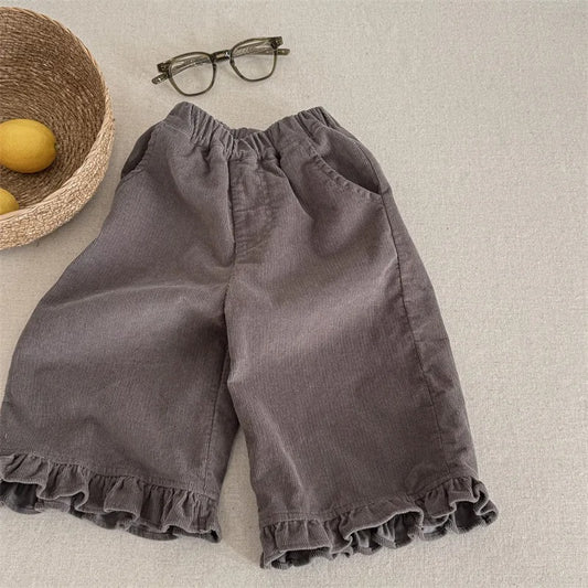 Kinder Cordhose mit Rüschen – Weite Mädchenhose aus Baumwolle
