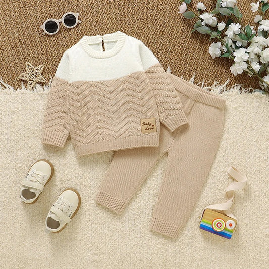 Baby Strickset 2-teilig – Pullover & Hose in Creme und Beige