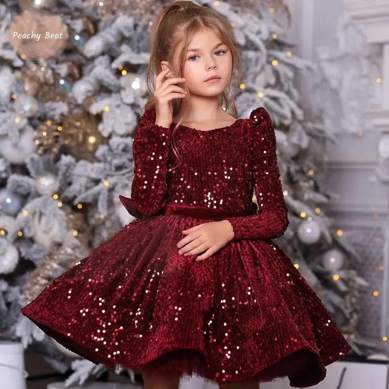 Festliches Paillettenkleid in Samtoptik – Bordeauxrot
