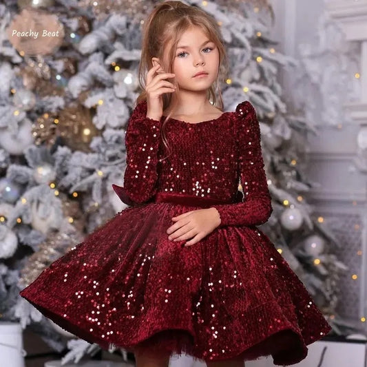 Festliches Paillettenkleid in Samtoptik – Bordeauxrot