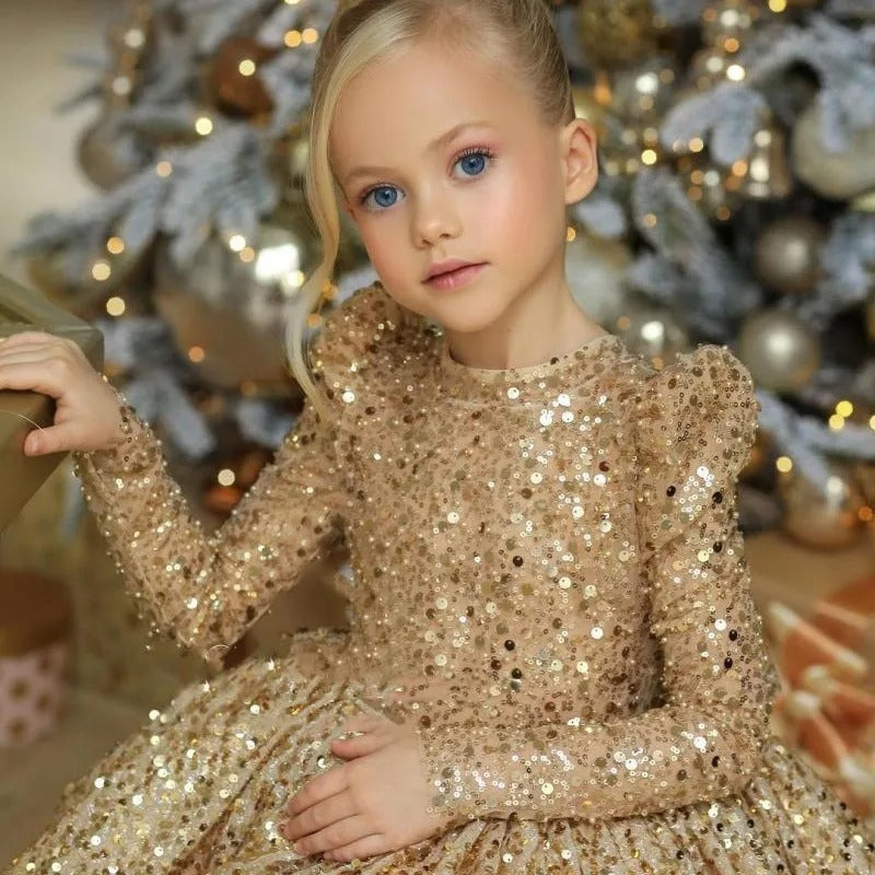 Glitzerndes Festkleid mit Pailletten & Schleife
