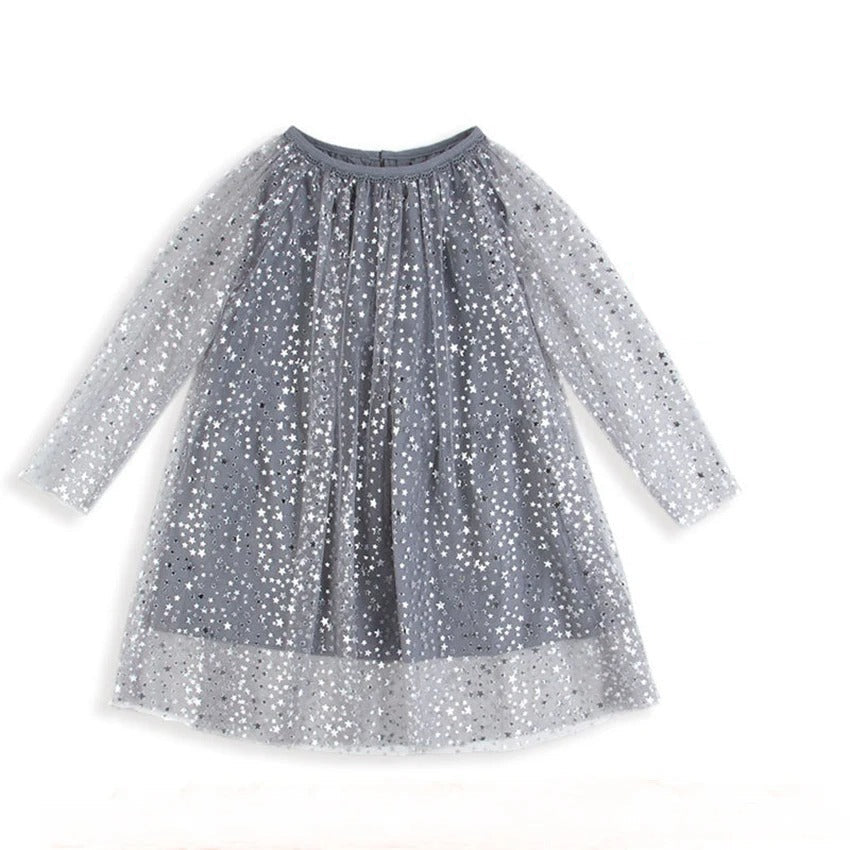 Glitzerndes Sternen-Langarm-Tüllkleid für Mädchen