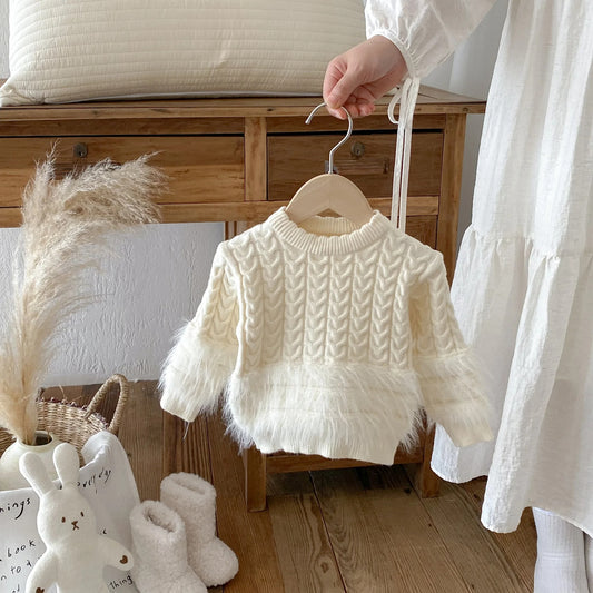 Eleganter Strickpullover mit Kunstfell-Details