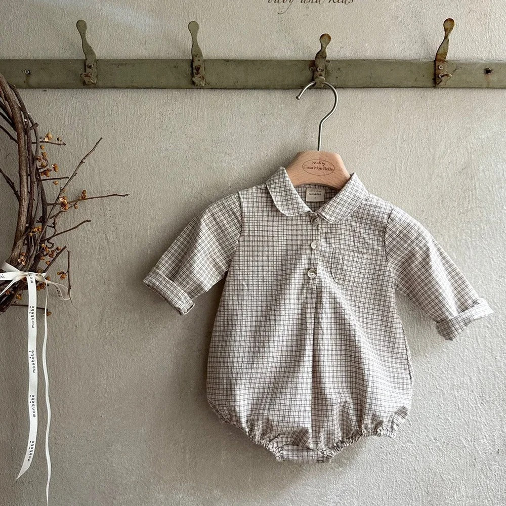 Baby Romper mit Kragen aus Baumwolle – Karomuster