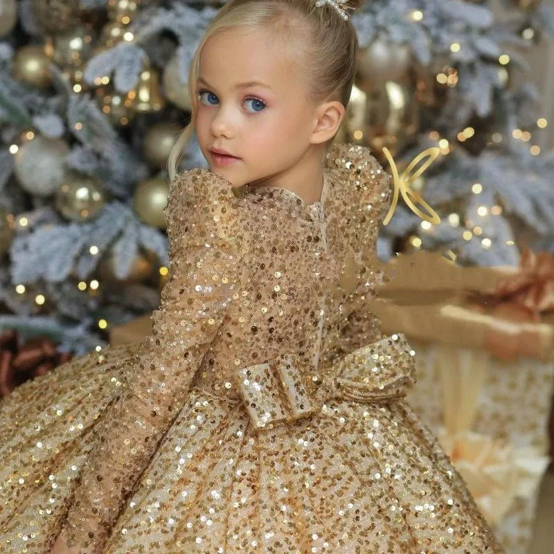 Glitzerndes Festkleid mit Pailletten & Schleife