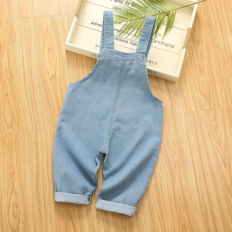 Kinder Jeans Latzhose mit Bären-Stickerei