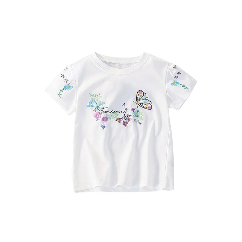 Mädchen T-Shirt „Forever You“ mit Blumenstickerei & Schmetterling