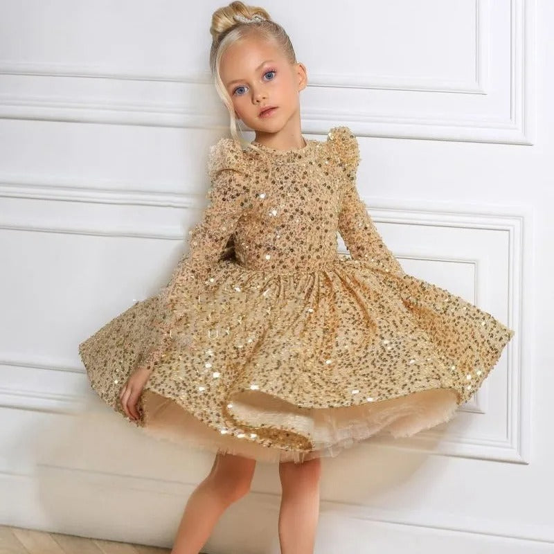 Glitzerndes Festkleid mit Pailletten & Schleife