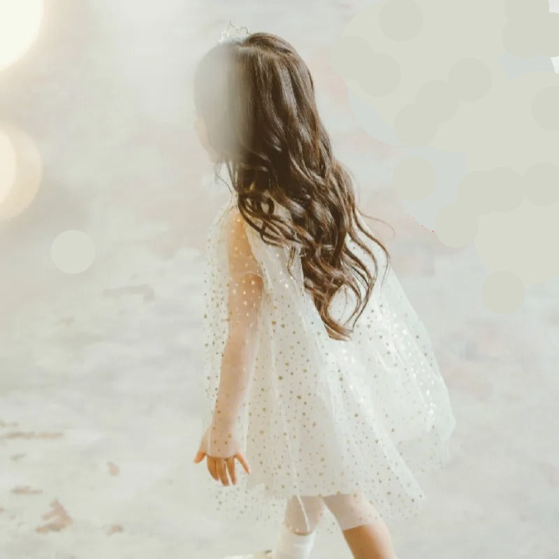 Glitzerndes Sternen-Langarm-Tüllkleid für Mädchen