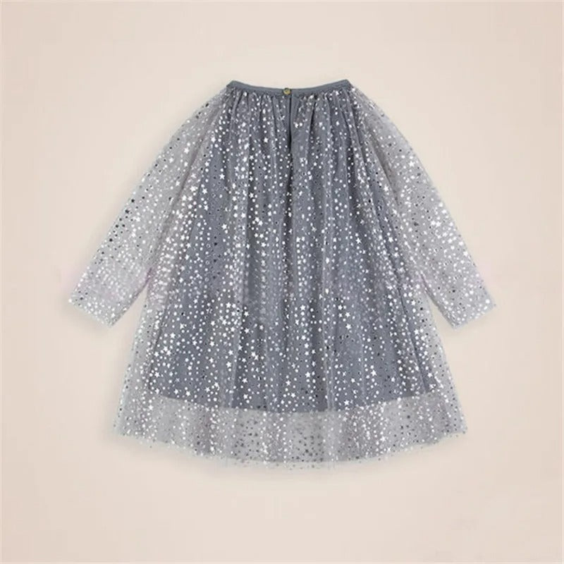 Glitzerndes Sternen-Langarm-Tüllkleid für Mädchen