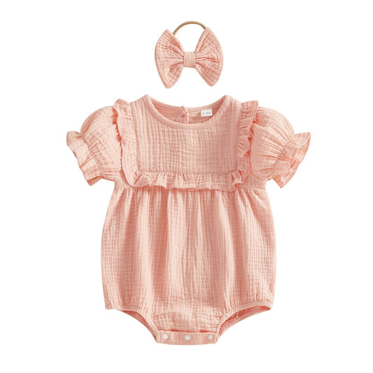 Baby Musselin Body mit Rüschen und Haarband – 2-teiliges Outfit für Mädchen