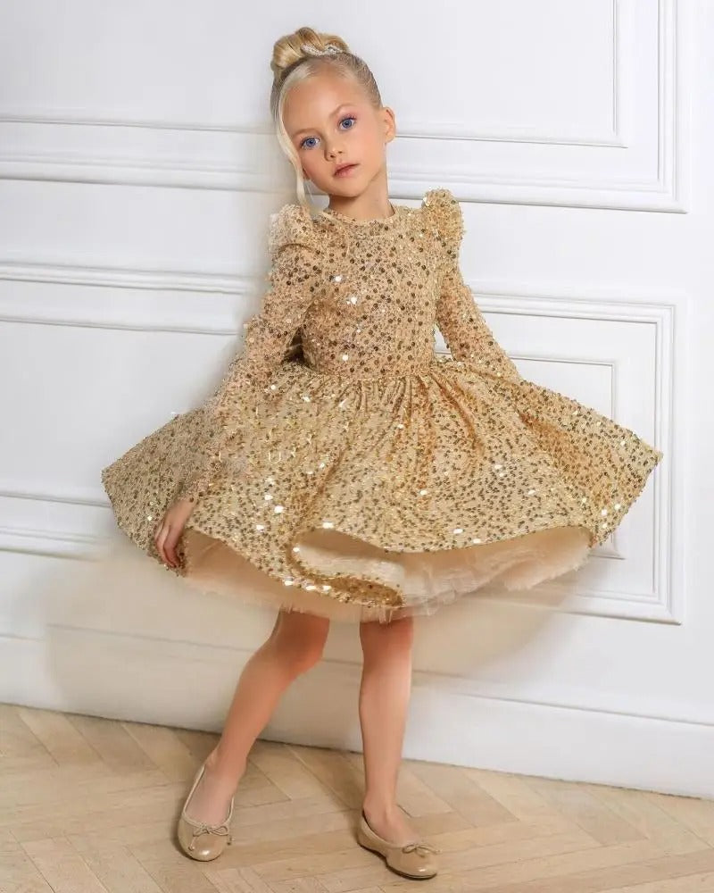 Glitzerndes Festkleid mit Pailletten & Schleife