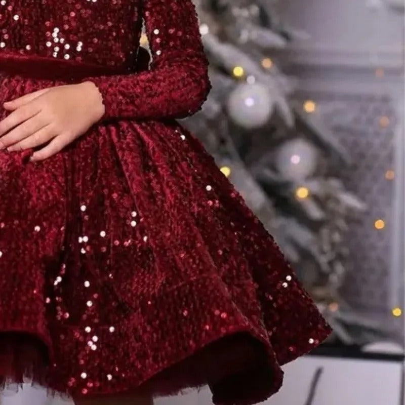 Festliches Paillettenkleid in Samtoptik – Bordeauxrot