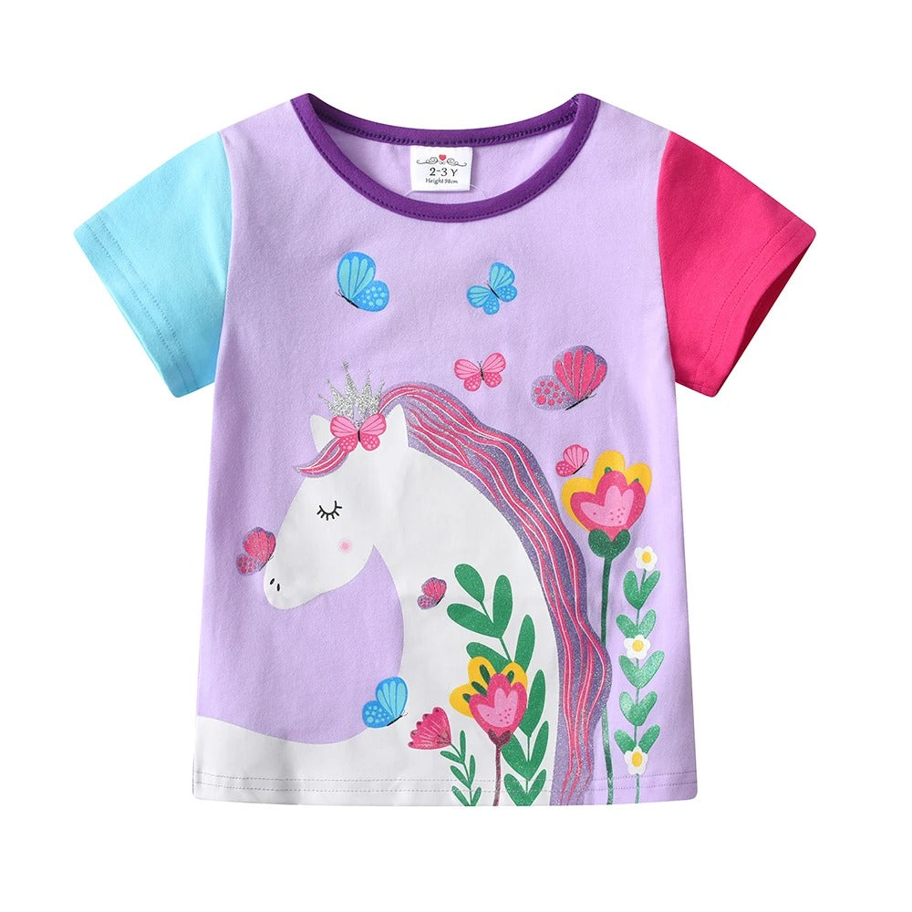 Mädchen T-Shirt mit Einhorn & Schmetterlingen