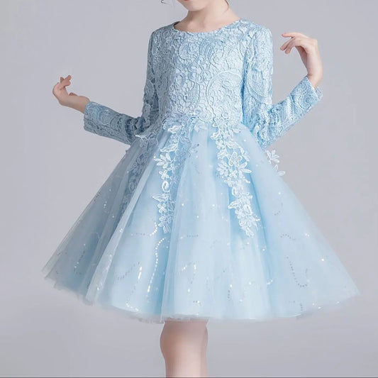 Elegantes Spitzenkleid mit Tüllrock – Weiß oder Himmelblau