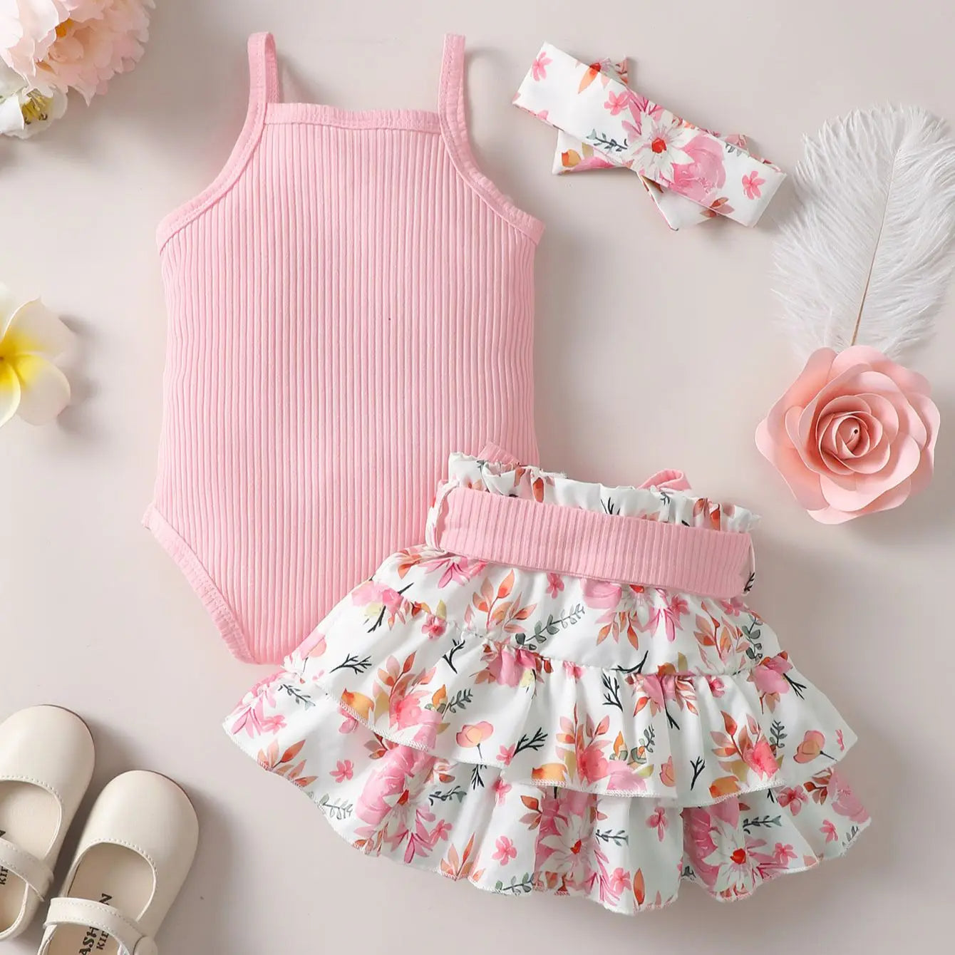3-teiliges Outfit mit Body, Rock & Haarband