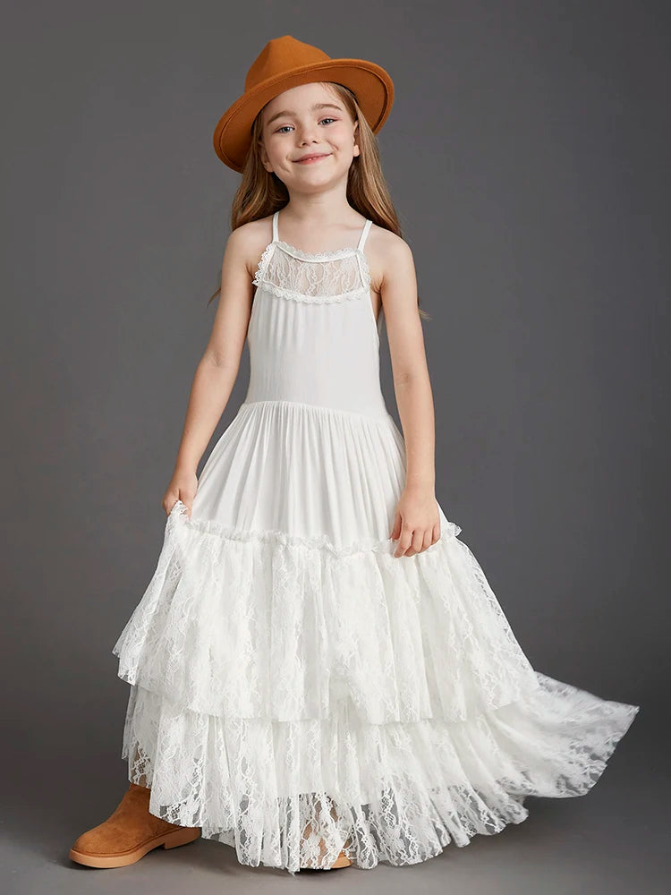 Langes Sommerkleid für Mädchen mit Spitze