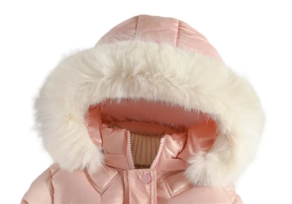 Elegante Mädchen-Winterjacke mit Kunstfellkapuze