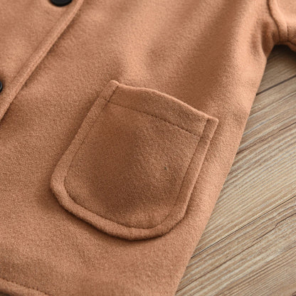 Einfarbiger Wollmantel in den Farben Braun, Schwarz oder Blau