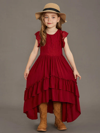 Langes Sommerkleid für Mädchen mit Spitze & Volants