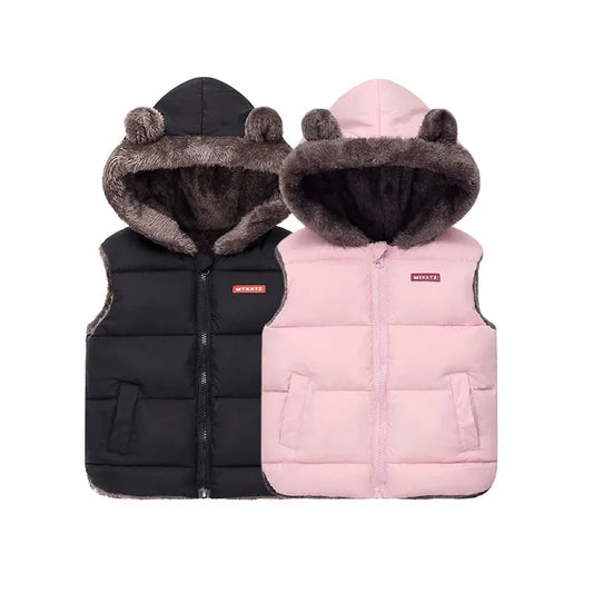 Flauschige Kinderweste mit Kapuze & Bärchen-Ohren