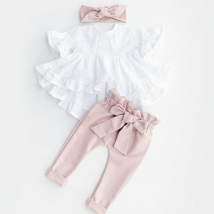 Baby Mädchen Set mit Lochstickerei & Schleifenhose