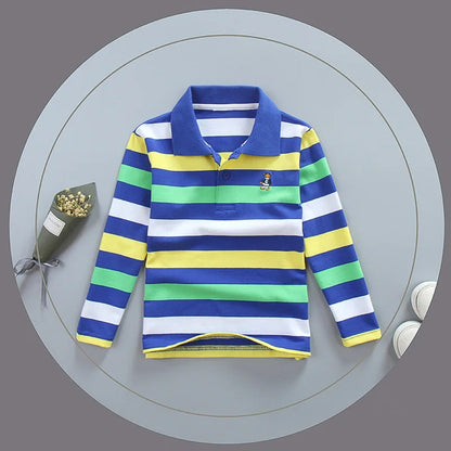 Kinder-Pullover Gestreift mit V-Ausschnitt & Kragen