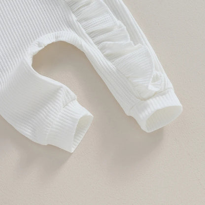 Baby Overall & Kopfband mit Rüschen im Rippstrick-Design für Mädchen